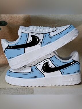 Blue and white cartoon custom sneakers